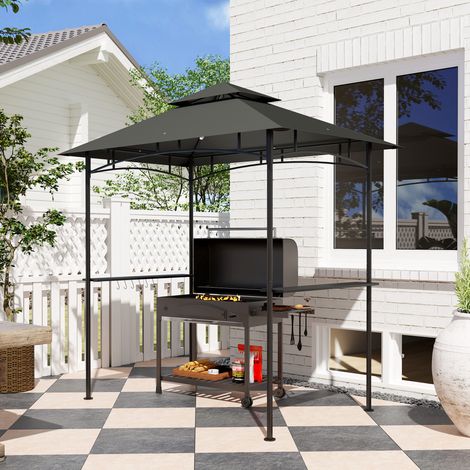Grillpavillon mit LED 240 x 150 x 258 cm wasserabweisend flammhemmend Gartenpavillon mit Doppelschichtdach