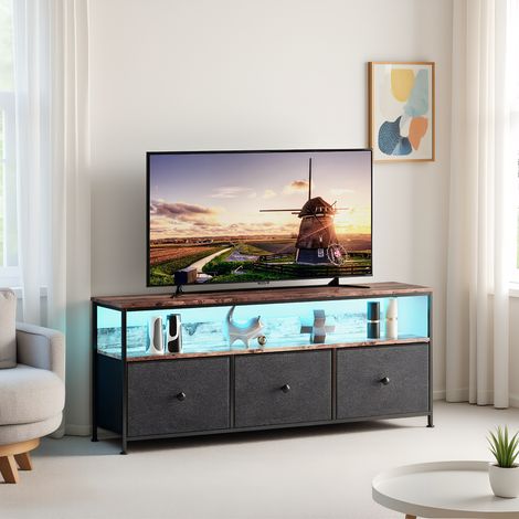 TV-Schrank mit LED, TV Lowboard mit 3 Schubladens und offenen Fächern, modern Fernsehschrank mit höhenverstellbaren Füßen, mit integriertes Kabelmanagement, Schwarz, 137 x 29.8 x 57 cm (1/5)