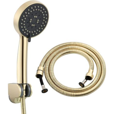 ZVD Gold Zirconia Shower Set made of plastic with 5-function high-pressure shower head, holder and shower hose (1/5)