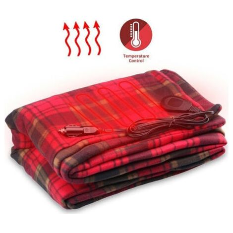 Couverture électrique 12 V pour Voiture - 150 x 100 cm - Couverture chauffante Douce Double Couche - Couverture chauffante à Carreaux pour l'hiver, Les Voyages, Le Camping en Plein air (1/5)