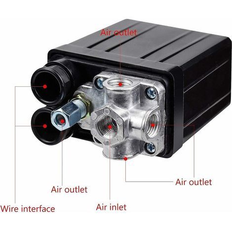 Pressostat de Compresseur d'Air avec 4 Sorties 90-120 PSI 240 V Commutateur de Pression Vanne de Contrôle Pièces pour Compresseur-- (1/4)