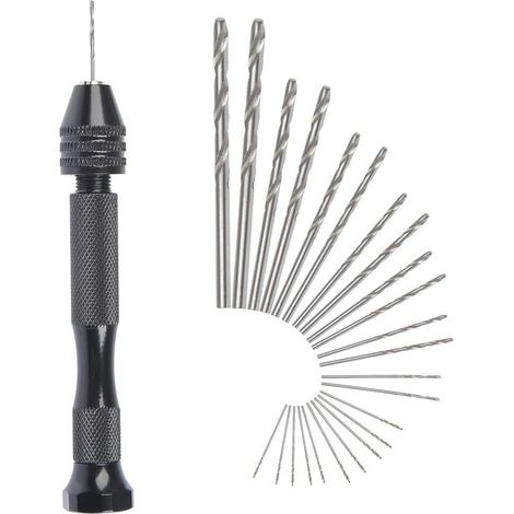 Mini Hand Drill Twist Drill + 25 Micro Cordless Twist Drill Bits Aluminum Vice Lathe Tools Twist Drill Bit Adjustable Pyrography for Home Plastic Hole Copper (1/5)
