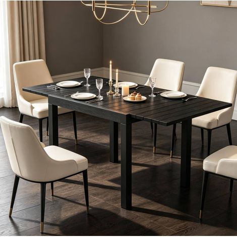 Tavolo da giardino allungabile 80-160 cm, 4-6 persone, alluminio effetto legno nero HAVRYA (1/5)