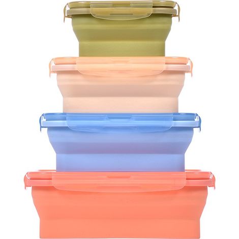 Durandal Set 4 boîtes de conservation alimentaire en silicone souple pliables et hermétiquesPlusieurs formats 350 ml à 1200 ml (1/5)