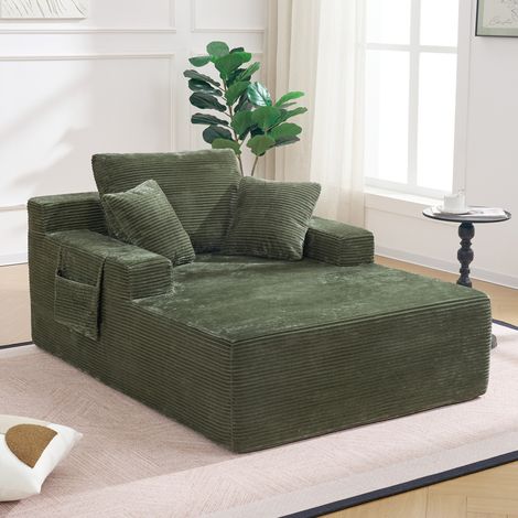 Canapé convertible 1 place avec dossier, accoudoirs et couchage d’appoint capitonné, vert, 150x110x70 cm (1/5)