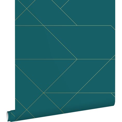 papier peint lignes graphiques bleu canard et or - ESTAhome (1/5)