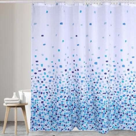[NON UTILIZZATO] Tenda da doccia (motivo a mosaico - blu, confezione singola), per vasca da bagno e bagno, lavabile, antimuffa e antibatterica, 180 x 180 cm (71 x 71 tasche), 100% poliestere