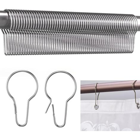 (Argent)75 Pièces Anneaux De Douche en Acier Inoxydable, 7 x 3.8cm Crochets De Rideau De Douche en Acier Inoxydable, Anneaux Rideaux pour Tringle à Rideau De Douche (1/5)