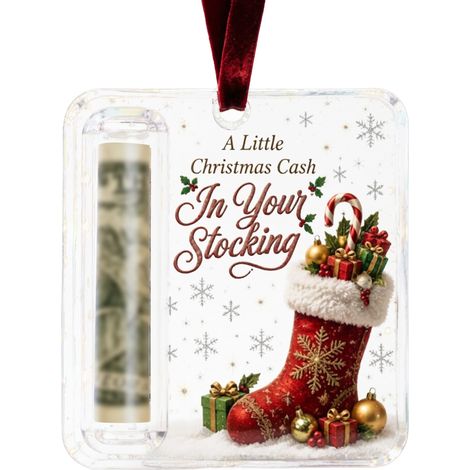 Porte-monnaie suspendu en acrylique pour Noël, motif de vœux imprimé, étiquette de rangement pour billets roulés, décoration pour sapin de Noël (1/5)