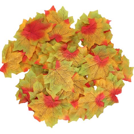 Feuilles d'Érable Artificielles pour Décor d'Automne et Mariage - Lot de 100 - Rouge et Vert (1/5)