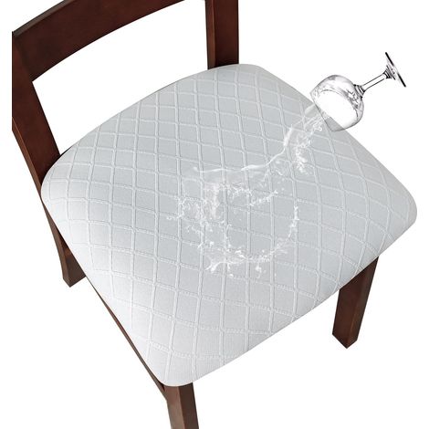 Lot de 2 Housses de siège extensibles imperméables en treillis de diamant avec boucle pour chaises de salle à manger, chaises de cuisine (Blanc) (1/5)