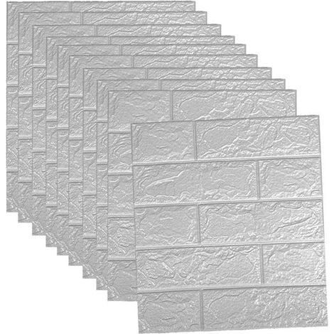 10 panneaux muraux 3D à coller et à décoller, papier peint en mousse imperméable auto adhésif pour chambre à coucher, 35x38 cm, argent et gris (1/5)