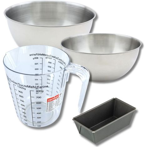 Set pâtisserie avec mini moule à cake 16 cm, 2 bols à mixer, verre mesureur et spatule Zenker (1/5)