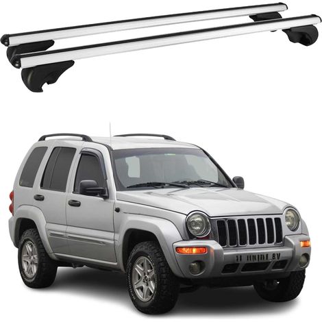 OMAC Barres de toit en aluminium pour Jeep Cherokee KJ 2002-2007 – TÜV / DIN 75302:2019 – Antivol inclus – Charge max 75 kg – 2 barres Argent (1/5)