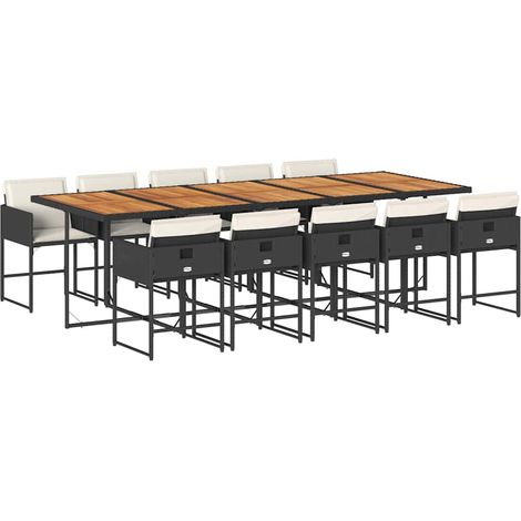 vidaXL Set da Pranzo da Giardino 11 pz con Cuscini in Polyrattan Nero