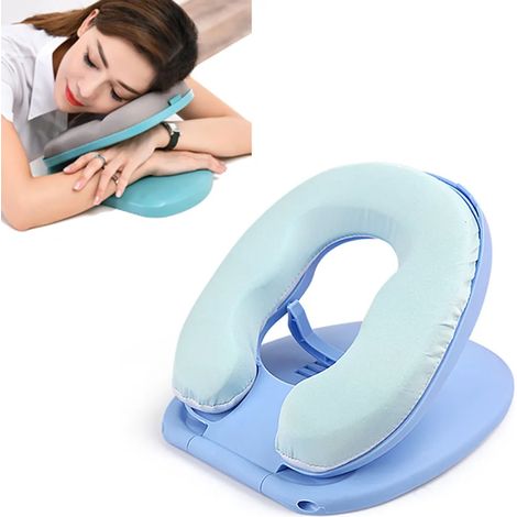 Oreiller de bureau pliable et respirant pour sieste, oreiller de voyage à rebond lent (bleu)-AquaForge (1/5)