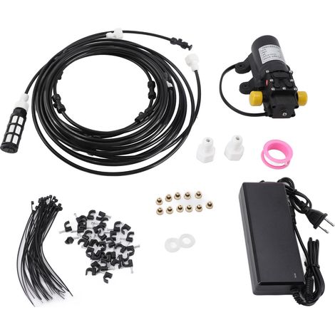 Système de brumisation extérieur Kit tuyau avec pompe 9m filtre buse laiton PE 9m pour jardin patio terrasse (1/4)