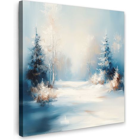 TABLEAU SUR TOILE Forêt - Hiver - Nature - Abstrait - Neige Tableau Chambre Adulte 90x90 cm