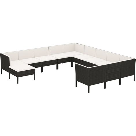Salon de jardin 12 pcs avec coussins résine tressée noir vidaXL (1/5)