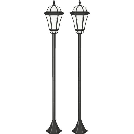 2 lampadaires sur pied solaires d'extérieur jardin avec 2 lampes LED blanc 6000K IP44 Ø18,5 x 129H cm noir