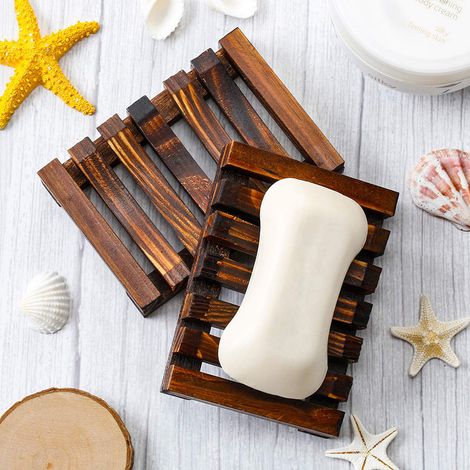Porte-savons pour salle de bain, porte-éponges pour baignoire et douche, artisanat, support en bois naturel pour éponges (1/3)