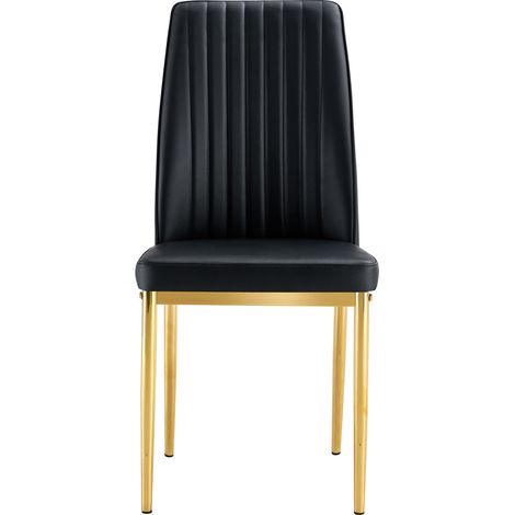 Set de 4 sillas de comedor negras en PU con patas de metal dorado (1/5)