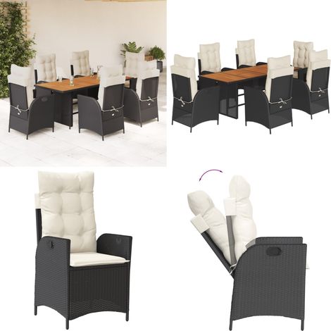 7-tlg. Garten-Essgruppe mit Kissen Schwarz Poly Rattan - Gartenstuhl - Gartentisch (1/5)