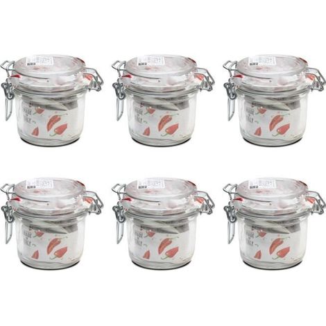 Bocaux hermétiques - JUANIO - Lot de 6 - 20 cl - Verre - Bouchon mécanique hermétique (1/3)