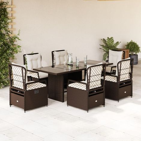 7-tlg. Garten-Essgruppe mit Kissen Braun Poly Rattan vidaXL (1/5)