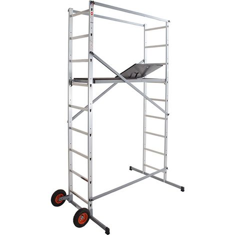 Hailo – Échafaudage jardin aluminium – Hauteur de travail max. 3,66m – Roues tout-terrain – Plateau hydrofuge 1,30x0,46m – 9474951