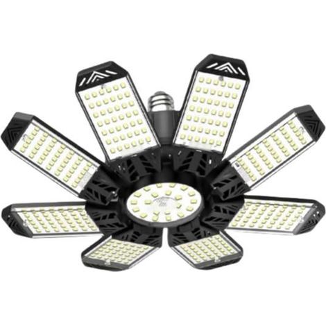Eclairage LED Garage 200W 12000LM 6500K Super Brillant Eclairage Atelier Déformable 8+1 Panneaux Ajustables,Base E26/E27 Plafonnier (1/5)