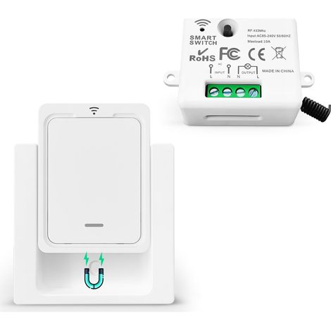 Kit Interrupteur Sans Fil Va Et Vient Mini Émetteur Radio Sans Fil 433 MHz Interupteur Sans Fil 150M Plage De Contrôle 2200W Commutateur Sans Fil Mobile (1 Interrupteur 1 Récepteur) (1/5)