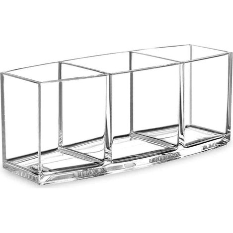 1 Porte-pinceaux, transparent, 3 compartiments, rangement maquillage, accessoire bureau (1/5)