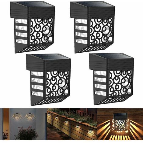 Solar Lights Outdoor Garden, 4 Pack Solar Fence Lamp Outdoor Wall Lighting IP54 Waterproof Decorative Outdoor Solar Light for Patio, Paths AUTO ON/OFF [Energy Class A+] (1/5)