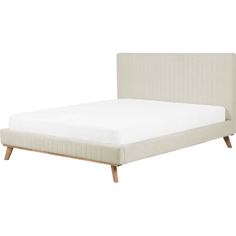 Cama tapizada en terciopelo beige 180 x 200 cm patas de madera aspecto moderno Talence