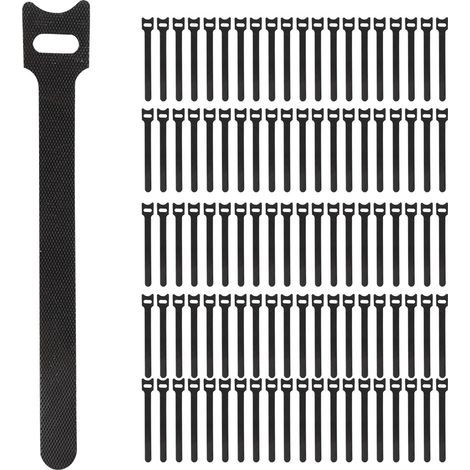 100PCS Attaches Velcro Rallonge Réutilisable pour Câbles - Organisateur Fils Bureau Maison Centre Données Noir (1/4)