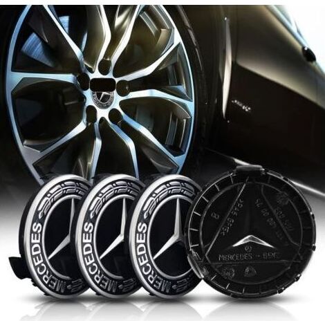 4 pièces Cache Moyeux pour Mercedes-Benz 75mm Cache Moyeu Aluminium+ABS Cache de Roue Centrale ABS Accessoires de Voiture