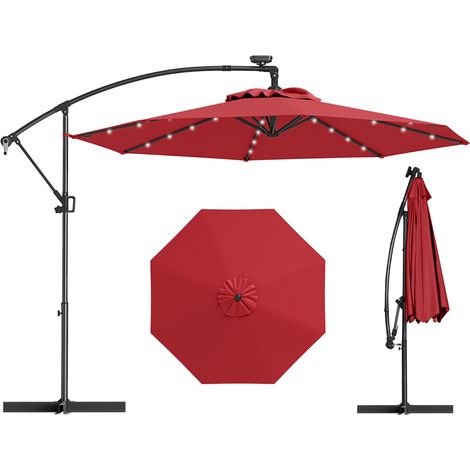 Ombrellone da giardino 300 cm con 32 luci led per piscina e altri spazi esteriori, Ombrellone girevole con inclinazione regolabile esteriori Rosso
