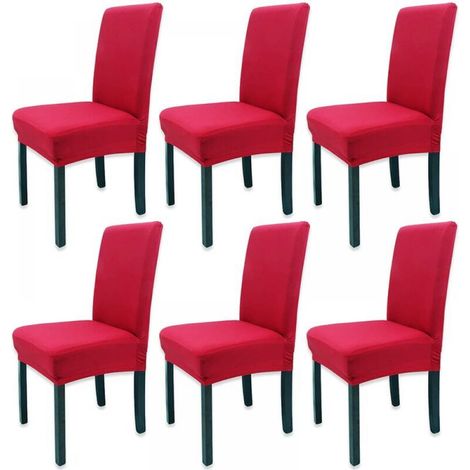 6-teiliger einfarbiger All-Inclusive-Stretch-Stuhlbezug (rot), universeller Stretch-Stuhlbezug, modernes FLITI-Set (1/3)