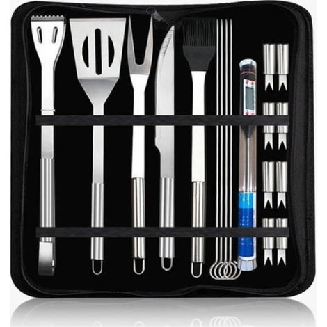 Ustensiles Barbecue kit Barbecue avec Brosse Nettoyage 18 pièces Accessoires Barbecue Portables en Acier Inoxydable pour Grillades (1/5)