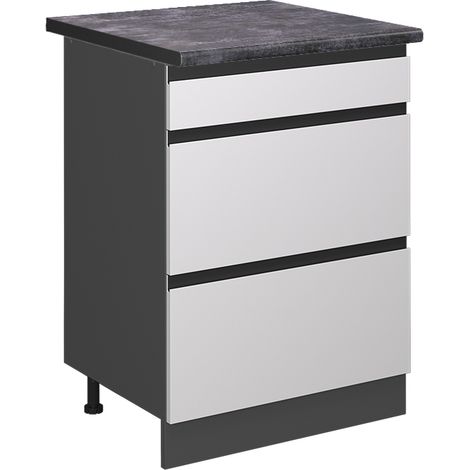 Mueble bajo de cocina R-Line, Blanco, 60 cm con cajones, ET Antracita, Vicco