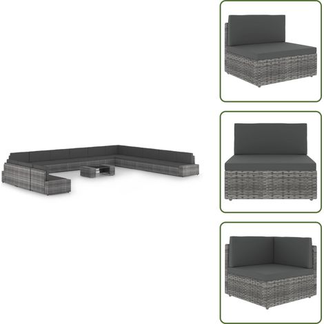 Meubles extérieurs - vidaXL Salon de jardin 14 pcs avec coussins Gris Résine tressée - Canapé central