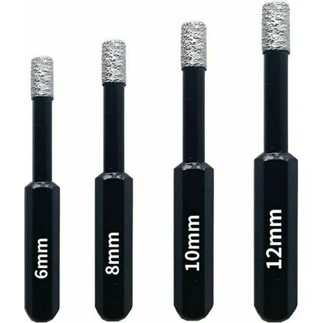 Coffret 4 Forets Diamant Pour Carrelage, Cramique, Grs Crame, Tuiles, Verre, Pierre. Professionnelles Mches Diamantes Scies-Cloches - 6Mm 8Mm 10Mm 12Mm (1/5)