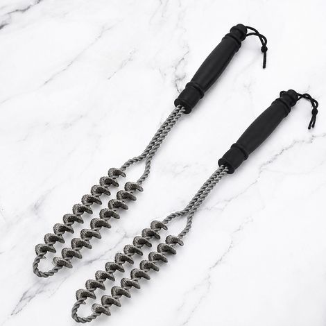 Brosse de barbecue à ressort en spirale, poils acier inoxydable, pour grille, gril et four, manche PP (1/5)