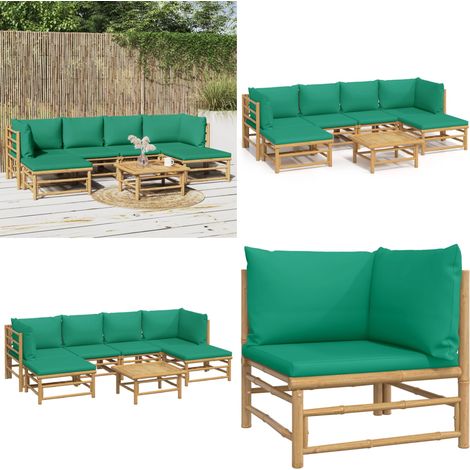7-tlg. Garten-Lounge-Set mit Grünen Kissen Bambus - Bambus Möbel - Gartenloungeset - Outdoor Möbel - Gartenmöbel - Esstisch - Home & Living (1/5)