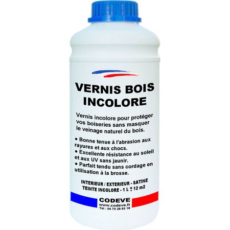Codève Bois – Vernis bois incolore 1 L – Lasure extérieure pour bois dur – Résistance UV et abrasion – Application facile au pinceau ou pistolet