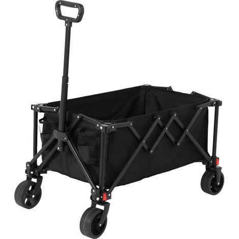 Chariot de jardin 77x48x45 cm, avec quatre roues tout-terrain, tissu Oxford 600D, poignée réglable, chariot pliable à quatre roues pour le camping et la pêche - Noir (1/5)