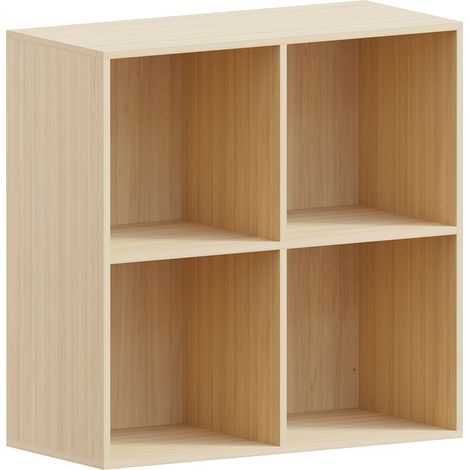 Durham 4 Cube Bookcase Shelf Wooden Display Storage Rack Free Standing Shelf Unit, Oak-2-White-Baskets