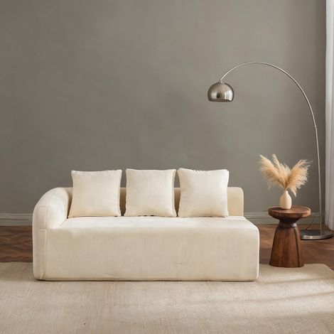 Canapé modulable en tissu beige avec coussin en chenille (1/5)
