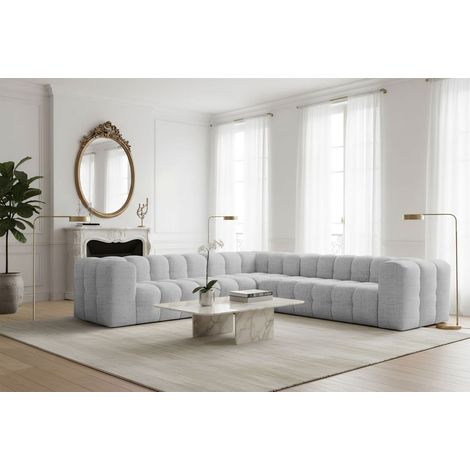 Ecksofa Designersofa SOLVIE in Stoff Moly Hellgrau Seite Universal